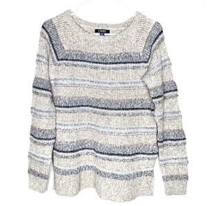 Chaps striped sweater gray beige tan size S longsleeve knit